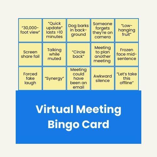funny virtual meeting bingo card